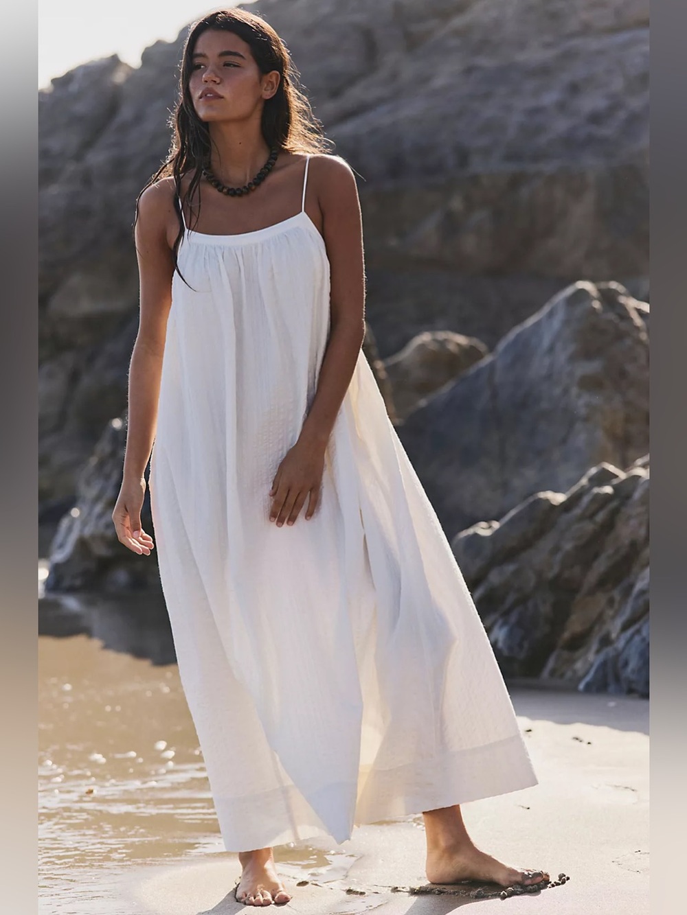 Free People Marisol Textured Cotton Maxi Dress XS Ivory NWT